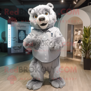 Silver Bear mascot costume character dressed with a Chinos and Bracelet watches