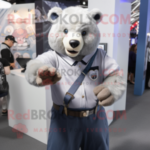 Silver Bear mascot costume character dressed with a Chinos and Bracelet watches