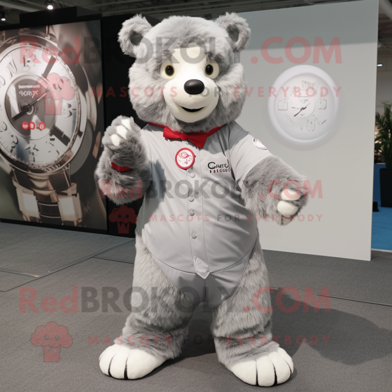 Silver Bear mascot costume character dressed with a Chinos and Bracelet watches Silver Bear mascot costume character dressed with a Chinos and Bracelet watches