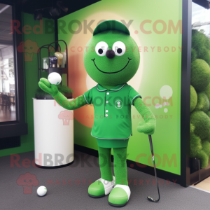 Forest Green Golf Ball mascot costume character dressed with a Playsuit and Keychains