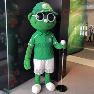 Forest Green Golf Ball mascot costume character dressed with a Playsuit and Keychains