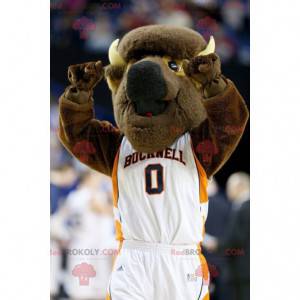 Brown buffalo mascot in sportswear - Redbrokoly.com