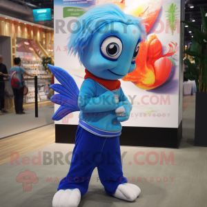 nan Betta Fish mascot costume character dressed with a Henley Shirt and Hairpins