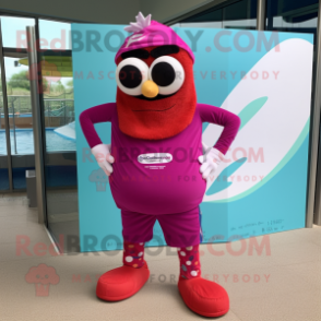 Magenta Moussaka mascot costume character dressed with a Swimwear and Headbands