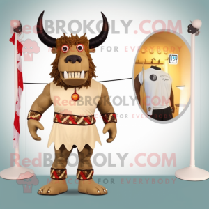 Beige Minotaur mascot costume character dressed with a Bikini and Earrings