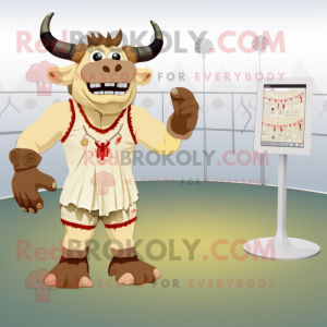 Beige Minotaur mascot costume character dressed with a Bikini and Earrings