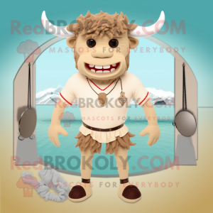 Beige Minotaur mascot costume character dressed with a Bikini and Earrings