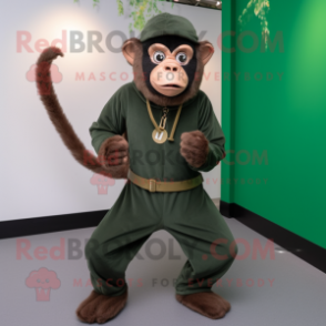 Forest Green Capuchin Monkey mascot costume character dressed with a Trousers and Shoe laces