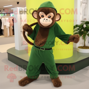 Forest Green Capuchin Monkey mascot costume character dressed with a Trousers and Shoe laces