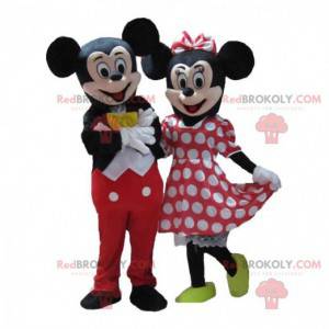 Två maskotar av Mickey och Minnie, känt par från Disney -