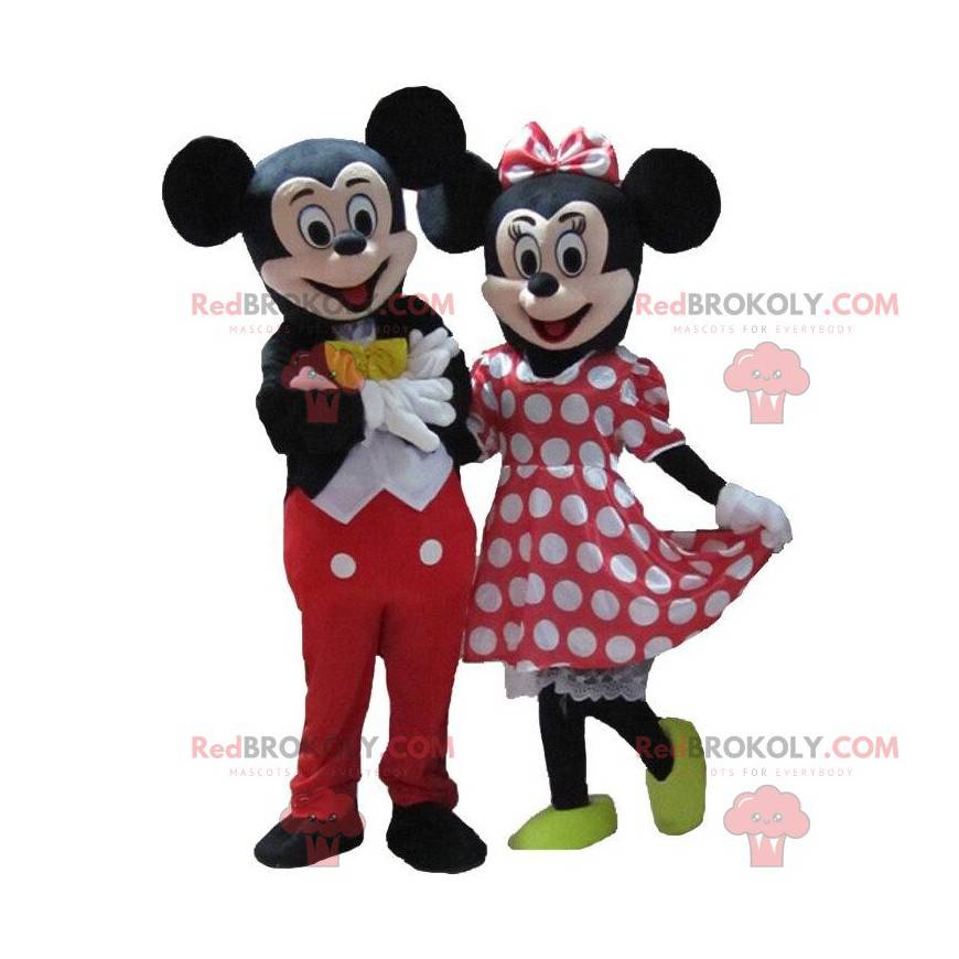 Två maskotar av Mickey och Minnie, känt par från Disney -