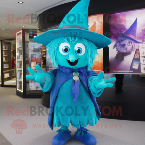 Turquoise Witch mascot costume character dressed with a Polo Tee and Pocket squares