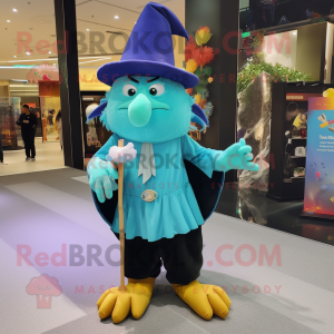 Turquoise Witch mascot costume character dressed with a Polo Tee and Pocket squares