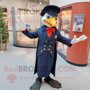 Navy Woodpecker mascot costume character dressed with a Blazer and Berets