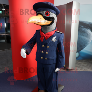 Navy Woodpecker mascot costume character dressed with a Blazer and Berets