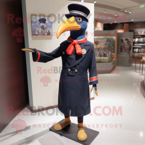 Navy Woodpecker mascot costume character dressed with a Blazer and Berets