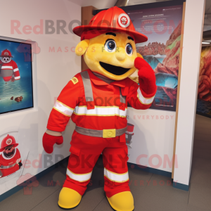 nan Fire Fighter mascot costume character dressed with a Dungarees and Wraps