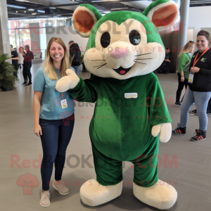 Forest Green Hamster mascot costume character dressed with a Mom Jeans and Foot pads