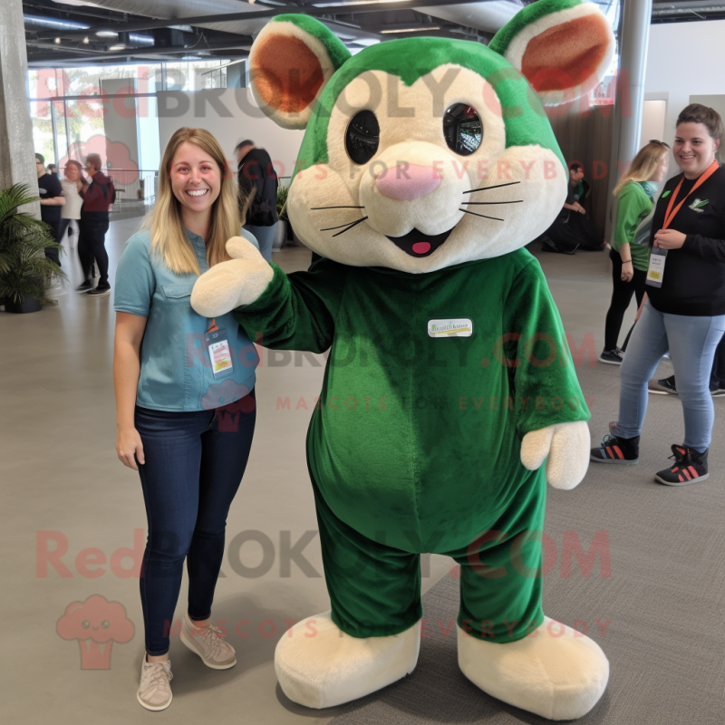Forest Green Hamster mascot costume character dressed with a Mom Jeans and Foot pads Forest Green Hamster mascot costume character dressed with a Mom Jeans and Foot pads