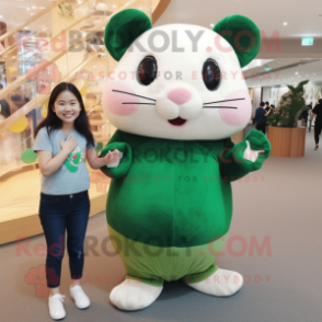 Forest Green Hamster mascot costume character dressed with a Mom Jeans and Foot pads