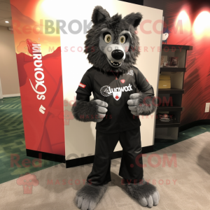 Black Say Wolf mascot costume character dressed with a Rash Guard and Pocket squares