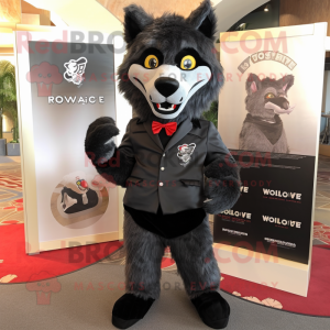 Black Say Wolf mascot costume character dressed with a Rash Guard and Pocket squares