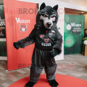 Black Say Wolf mascot costume character dressed with a Rash Guard and Pocket squares