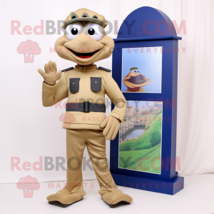 Tan Navy Soldier mascot costume character dressed with a Turtleneck and Wallets