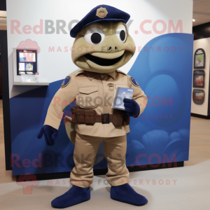 Tan Navy Soldier mascot costume character dressed with a Turtleneck and Wallets