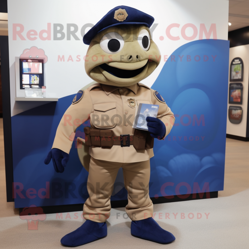 Tan Navy Soldier mascot costume character dressed with a Turtleneck and Wallets