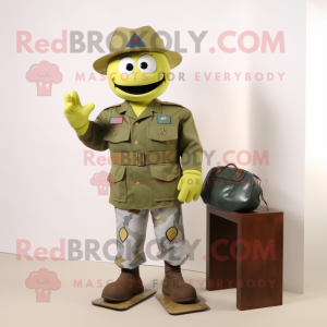 Olive American Soldier mascot costume character dressed with a Boyfriend Jeans and Wallets