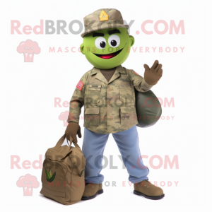 Olive American Soldier mascot costume character dressed with a Boyfriend Jeans and Wallets