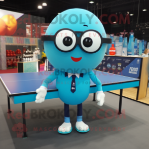 Cyan Ping Pong Table mascot costume character dressed with a Blazer and Eyeglasses