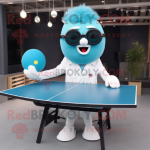 Cyan Ping Pong Table mascot costume character dressed with a Blazer and Eyeglasses
