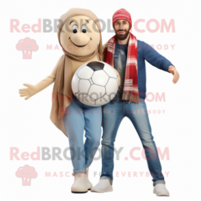 Beige Handball Ball mascot costume character dressed with a Boyfriend Jeans and Scarves