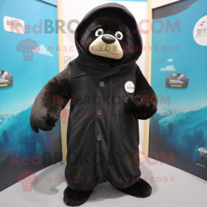 Black Seal mascot costume character dressed with a Parka and Cummerbunds