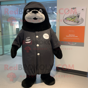 Black Seal mascot costume character dressed with a Parka and Cummerbunds