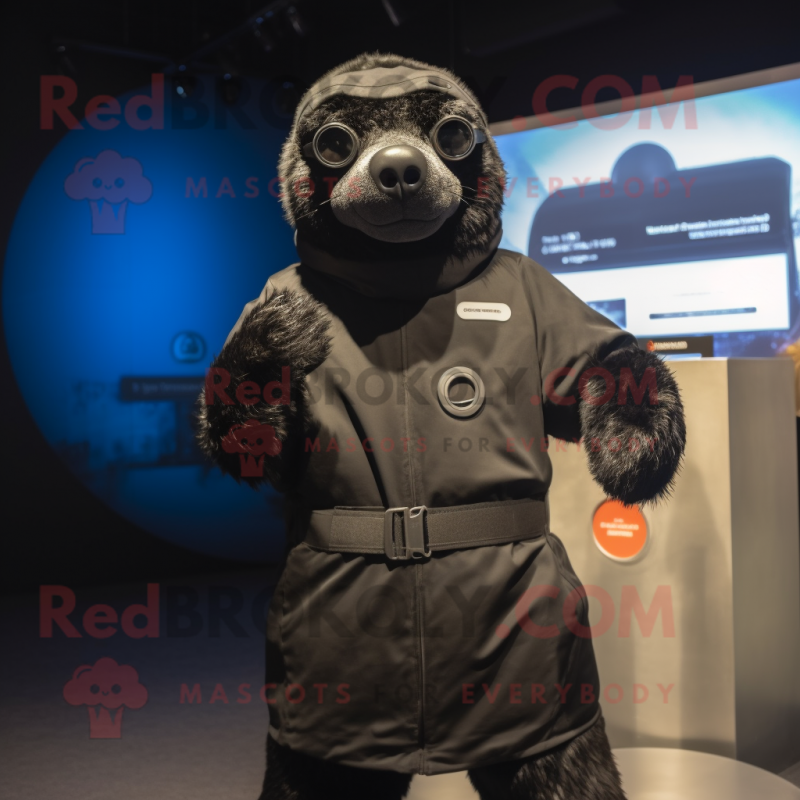 Black Seal mascot costume character dressed with a Parka and Cummerbunds