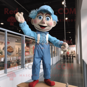 nan Tightrope Walker mascot costume character dressed with a Chambray Shirt and Gloves