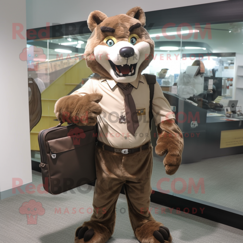 Brown Wolf mascot costume character dressed with a Long Sleeve Tee and Briefcases