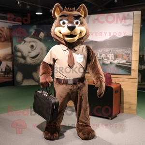 Brown Wolf mascot costume character dressed with a Long Sleeve Tee and Briefcases