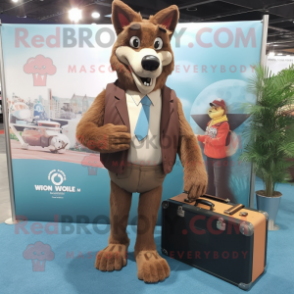 Brown Wolf mascot costume character dressed with a Long Sleeve Tee and Briefcases