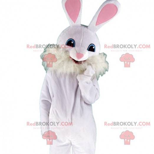Disfraz de conejito blanco y rosa con orejas grandes -