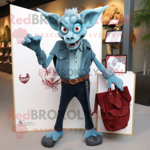 Teal Vampire mascot costume character dressed with a Chambray Shirt and Handbags