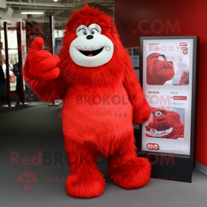Red Yeti mascot costume character dressed with a Wrap Dress and Foot pads