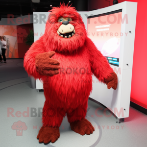 Red Yeti mascot costume character dressed with a Wrap Dress and Foot pads