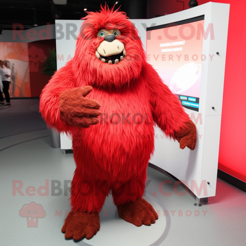 Red Yeti mascot costume character dressed with a Wrap Dress and Foot pads Red Yeti mascot costume character dressed with a Wrap Dress and Foot pads