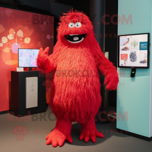 Red Yeti mascot costume character dressed with a Wrap Dress and Foot pads