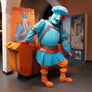 Cyan Swiss Guard mascot costume character dressed with a Cargo Pants and Shawls