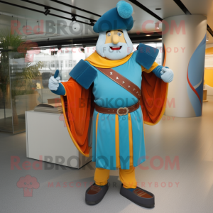 Cyan Swiss Guard mascot costume character dressed with a Cargo Pants and Shawls